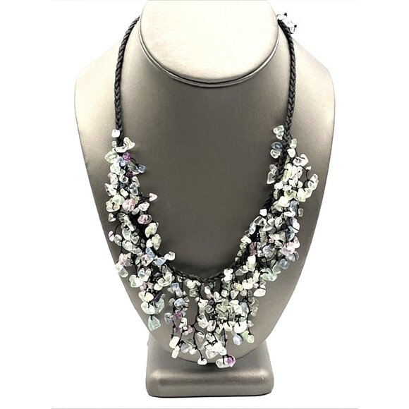 Rainbow Purple Green Fluorite Beaded Bib Necklace 17" - Picture 1 of 10
